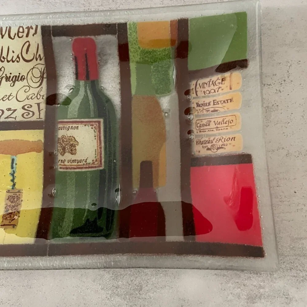 Vintage Peggy Karr Vino Wine Theme Fused Glass 13.5
